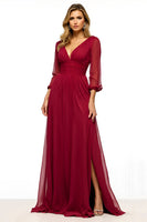 Load image into Gallery viewer, Burgundy Backless A Line Long Mother of the Bride Dress with Half Sleeves