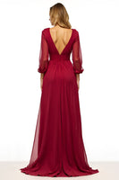 Load image into Gallery viewer, Burgundy Backless A Line Long Mother of the Bride Dress with Half Sleeves