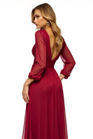 Load image into Gallery viewer, Burgundy Backless A Line Long Mother of the Bride Dress with Half Sleeves