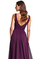 Load image into Gallery viewer, A Line Ruhced Purple Backless Long Mother of the Bride Dress