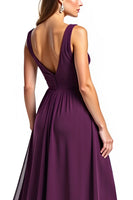 Load image into Gallery viewer, A Line Ruhced Purple Backless Long Mother of the Bride Dress