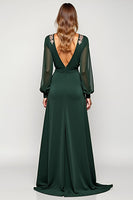 Load image into Gallery viewer, A Line Pine Deep V-Neck Long Mother of the Bride Dress with Slit