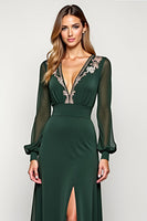 Load image into Gallery viewer, A Line Pine Deep V-Neck Long Mother of the Bride Dress with Slit