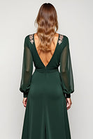 Load image into Gallery viewer, A Line Pine Deep V-Neck Long Mother of the Bride Dress with Slit