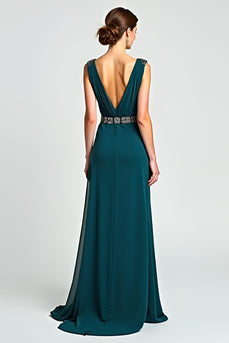 Peacock Chiffon A Line Long Mother of the Bride Dress