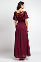 Load image into Gallery viewer, Burgundy A Line Scoop Neck Long Mother of the Bride Dress with Appliques