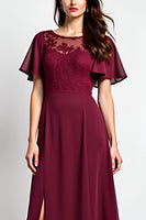 Load image into Gallery viewer, Burgundy A Line Scoop Neck Long Mother of the Bride Dress with Appliques