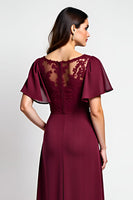 Load image into Gallery viewer, Burgundy A Line Scoop Neck Long Mother of the Bride Dress with Appliques
