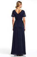 Load image into Gallery viewer, Navy V-Neck Long Chiffon Mother of the Bride Dress