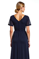 Load image into Gallery viewer, Navy V-Neck Long Chiffon Mother of the Bride Dress