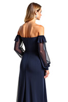 Load image into Gallery viewer, Navy Sweetheart Long Sheer Sleeves Mother of the Bride Dress with Ruffles