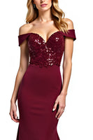 Load image into Gallery viewer, Burgundy Mermaid Off the Shoulder Long Mother of the Bride Dress with Sequins
