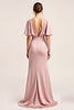 Load image into Gallery viewer, Dusty Rose Short Sleeves Sheath Long Bridesmaid Dress with Slit
