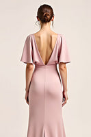 Load image into Gallery viewer, Dusty Rose Short Sleeves Sheath Long Bridesmaid Dress with Slit