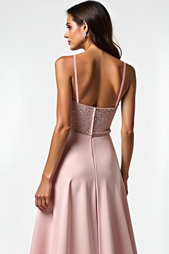 Spaghetti Straps Dusty Rose A Line Long Prom Dress