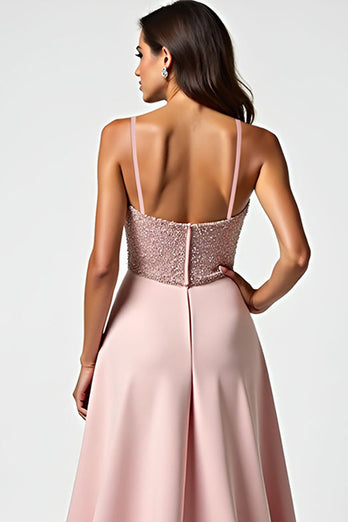 Spaghetti Straps Dusty Rose A Line Long Prom Dress