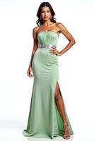 Load image into Gallery viewer, Sheath Dusty Sage Square Neck Long Prom Dress with Slit