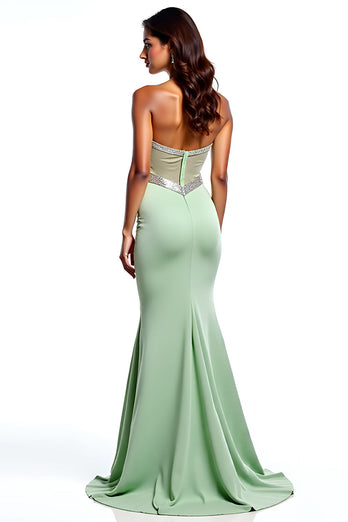 Sheath Dusty Sage Square Neck Long Prom Dress with Slit