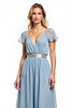 Load image into Gallery viewer, Dusty Blue A Line V-Neck Long Wedding Guest Dress with Short Sleeves