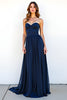 Load image into Gallery viewer, Sweetheart Navy A Line Ruched Long Wedding Guest Dress