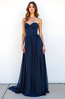 Load image into Gallery viewer, Sweetheart Navy A Line Ruched Long Wedding Guest Dress