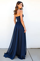 Load image into Gallery viewer, Sweetheart Navy A Line Ruched Long Wedding Guest Dress