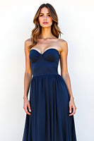 Load image into Gallery viewer, Sweetheart Navy A Line Ruched Long Wedding Guest Dress