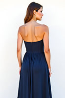 Load image into Gallery viewer, Sweetheart Navy A Line Ruched Long Wedding Guest Dress