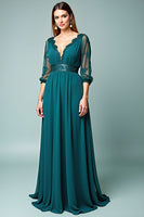 Load image into Gallery viewer, Peacock Sheath Embroideried Long Mother of the Bride Dress with Long Sleeves