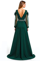 Load image into Gallery viewer, Pine A Line V-Neck Long Mother of the Bride Dress with Feather
