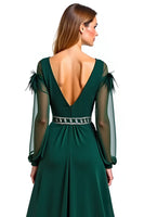 Load image into Gallery viewer, Pine A Line V-Neck Long Mother of the Bride Dress with Feather