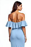 Load image into Gallery viewer, Dusty Blue Off the Shoulder Long Bridesmaid Dress with Slit