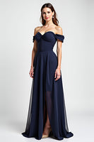 Load image into Gallery viewer, Navy A Line Chiffon Long Bridesmaid Dress