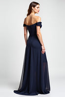 Load image into Gallery viewer, Navy A Line Chiffon Long Bridesmaid Dress