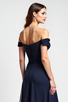 Load image into Gallery viewer, Navy A Line Chiffon Long Bridesmaid Dress
