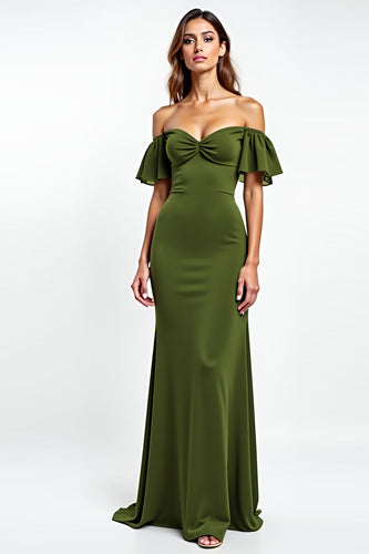 Olive Sheath Backless Long Bridesmaid Dress