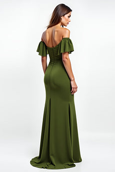 Olive Sheath Backless Long Bridesmaid Dress