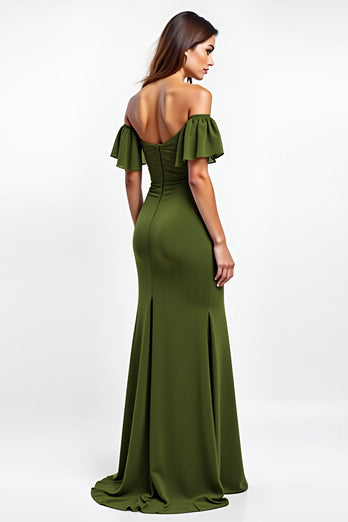 Olive Sheath Backless Long Bridesmaid Dress