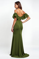 Load image into Gallery viewer, Olive Sheath Backless Long Bridesmaid Dress