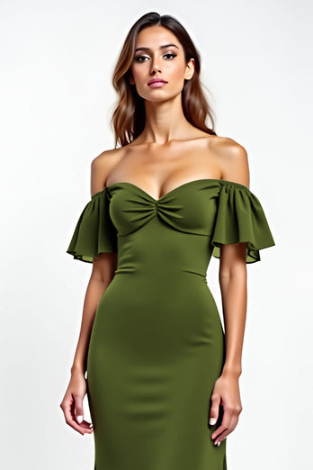 Olive Sheath Backless Long Bridesmaid Dress