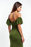 Load image into Gallery viewer, Olive Sheath Backless Long Bridesmaid Dress