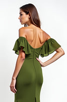 Load image into Gallery viewer, Olive Sheath Backless Long Bridesmaid Dress