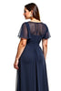 Load image into Gallery viewer, A Line Navy Boat Neck Keyhole Long Mother of the Bride Dress with Beading