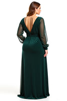 Load image into Gallery viewer, Pine A Line V-Neck Long Sleeves Mother of the Bride Dress with Slit