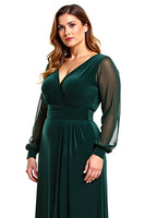 Load image into Gallery viewer, Pine A Line V-Neck Long Sleeves Mother of the Bride Dress with Slit