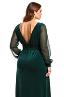 Load image into Gallery viewer, Pine A Line V-Neck Long Sleeves Mother of the Bride Dress with Slit