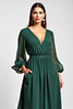 Load image into Gallery viewer, Dark Green A Line V-Neck Long Sleeve Mother of the Bride Dress With Slit