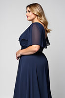 Load image into Gallery viewer, Navy A Line Maxi Chiffon Long Mother of the Bride Dress