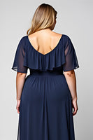 Load image into Gallery viewer, Navy A Line Maxi Chiffon Long Mother of the Bride Dress