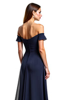 Load image into Gallery viewer, Navy A Line Sweetheart Long Chiffon Mother of the Bride Dress